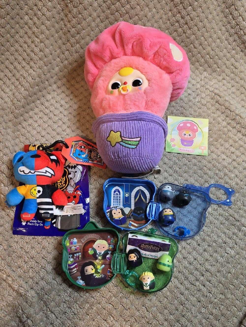 Pink Mushroom Plush Toy with Purple Outfit - Kids Toy